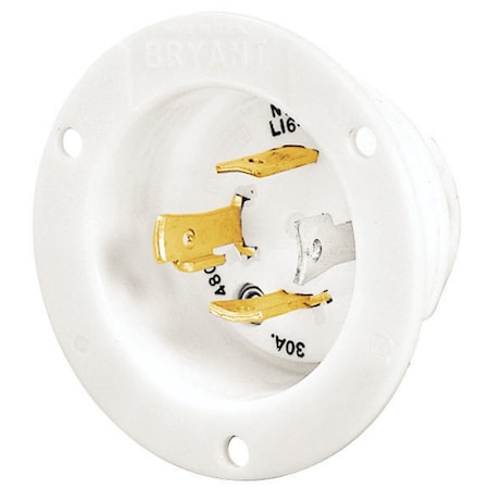 Bryant Flanged Locking Inlet, 30 A, 480V AC, Three Phase, 3 Pole, Surface Mount, Screw Terminals, White 71630MB